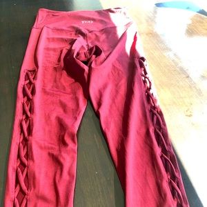 Yco Activewear Red Leggings with Side Leg  Cris-cross Detail
